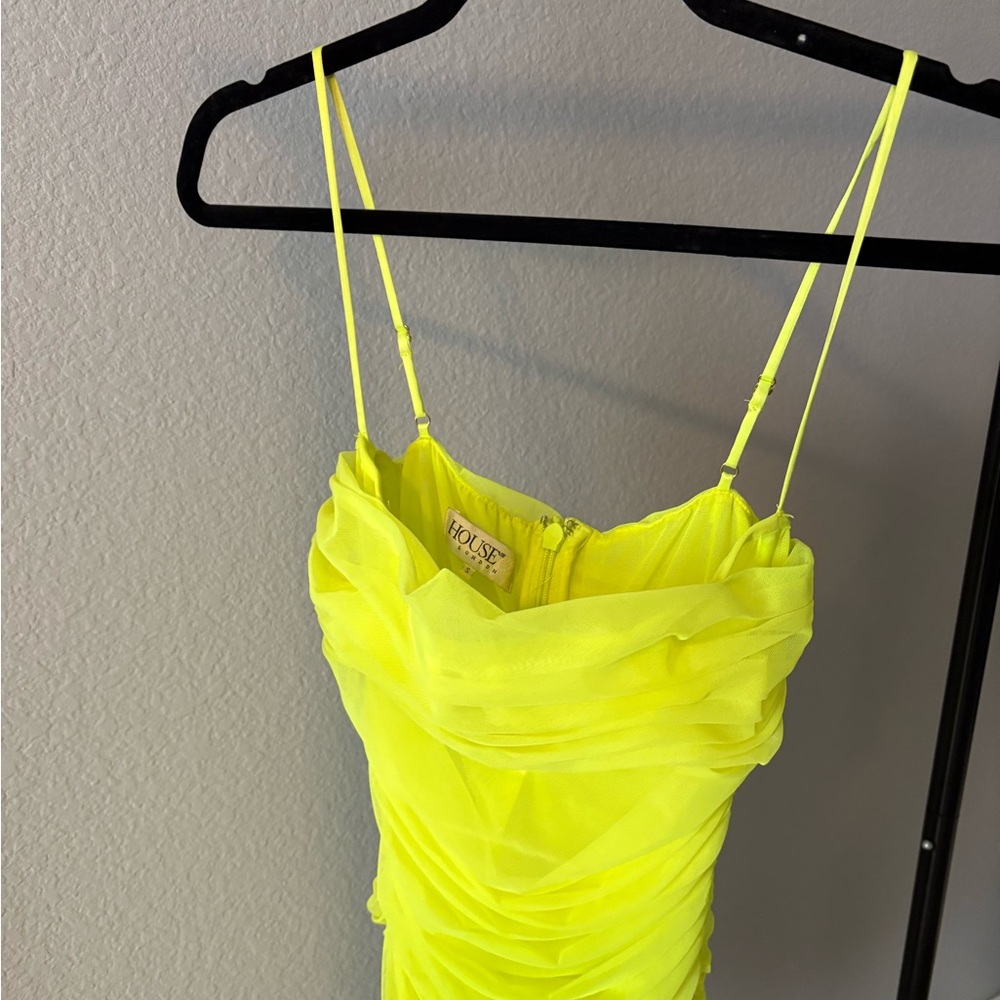 Neon Yellow Mesh Bodycon Dress - Picture 3 of 6
